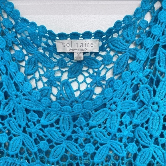 VINTAGE Crochet aqua bleu size small brand solitaire - Picture 3 of 7
